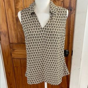 Cabi Bitmap Top Small V neck Sleeveless geometric print yellow green tan